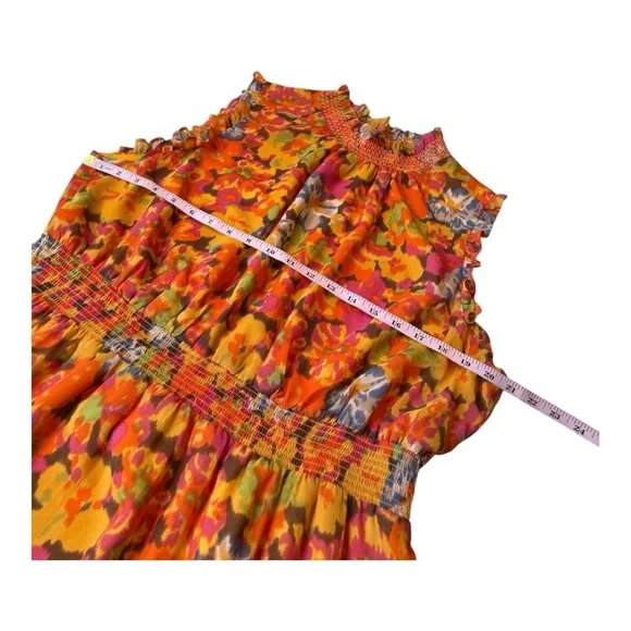 J Crew Smocked Waist Ruffle Sleeveless Maxi Flowy Orange Sunset Floral XXL NWOT - Picture 10 of 16